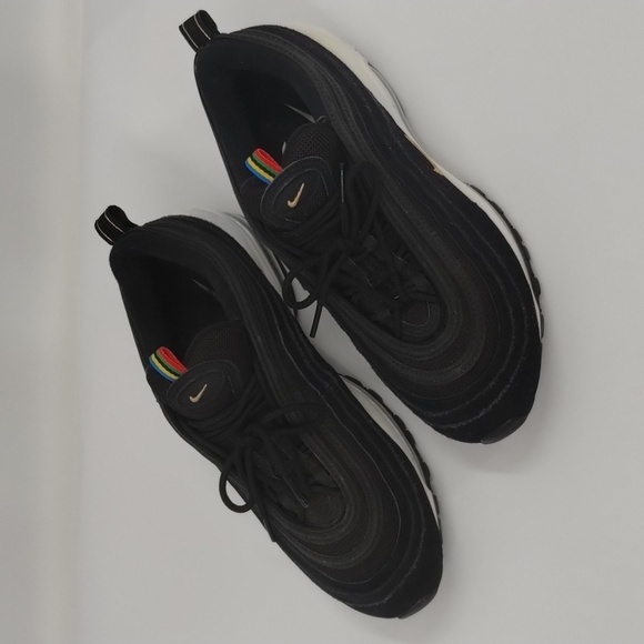 Nike Air Max 97 QS Athletic Lace Up Running Shoe Mens Size 7 black gold swish - Picture 2 of 12